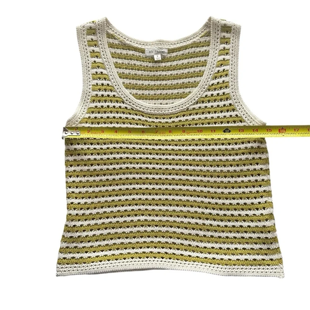 Striped Crochet Knit Tank Top in Kiwi by Blu Pepper Woman’s Small - Picture 3 of 11